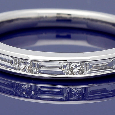 18ct White Gold Princess and Baguette Cut Diamond Half Eternity Ring