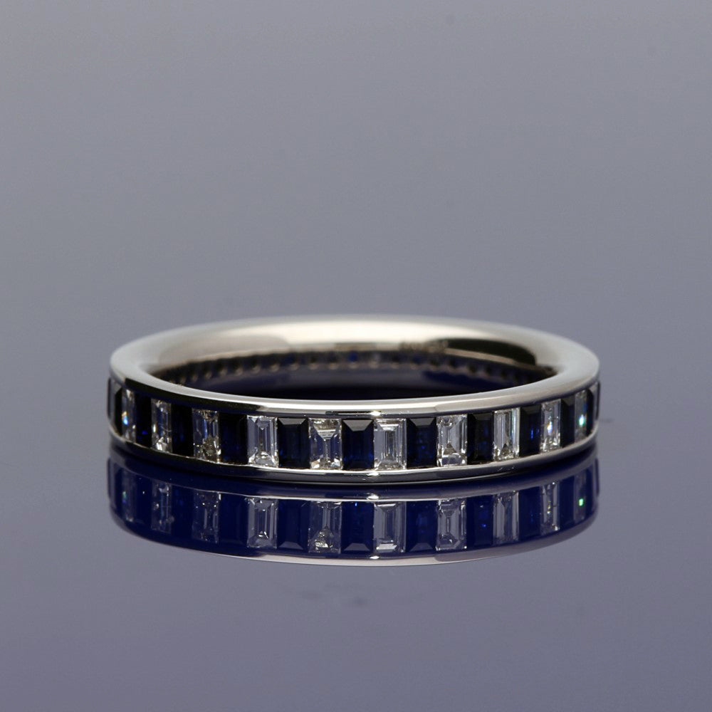Platinum Baguette Cut Diamond & Sapphire Full Eternity Ring