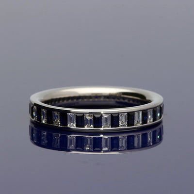 Platinum Baguette Cut Diamond & Sapphire Full Eternity Ring