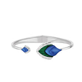 Lalique Paon Bracelet Blue Crystal and Green Lacquer, Silver 10737300