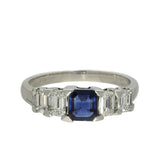 Pre-loved 18ct White Gold Sapphire & Emerald Cut Diamond Ring