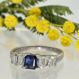 Pre-loved 18ct White Gold Sapphire & Emerald Cut Diamond Ring