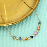18ct Yellow Gold Rainbow Sapphire & Princess Cut Diamond Necklace 16-18"