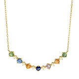 18ct Yellow Gold Rainbow Sapphire & Princess Cut Diamond Necklace 16-18"