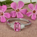 18ct White Gold 1ct Pink Sapphire and Baguette Diamond Ring