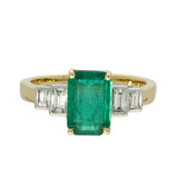 18ct Yellow Gold Emerald & Baguette Diamond Five Stone Ring