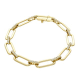 14ct Yellow Gold Pave Diamond Paperclip Link Chain Bracelet