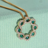 18ct Yellow Gold Emerald & Diamond Wreath Pendant
