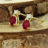 18ct Yellow Gold Pear Shape Ruby and Diamond Teardrop Stud Earrings