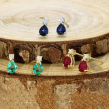 18ct Yellow Gold Pear Shape Ruby and Diamond Teardrop Stud Earrings