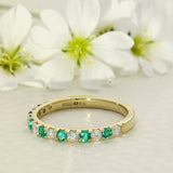 18ct Yellow Gold Emerald & Diamond Slim 2.6mm Half Eternity Ring