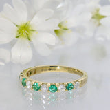 18ct Yellow Gold Emerald & Diamond Slim 2.1mm Half Eternity Ring