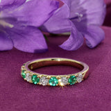 18ct Yellow Gold Emerald & Diamond 3mm Half Eternity Ring