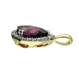 9ct Yellow Gold Pear Cut Purple Garnet & Diamond Teardrop Halo Pendant