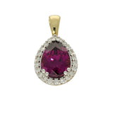 9ct Yellow Gold Pear Cut Purple Garnet & Diamond Teardrop Halo Pendant