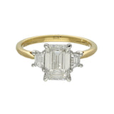 18ct Yellow Gold Laboratory-Grown Diamond 2ct Emerald with Trapezoid Cuts Trilogy Ring