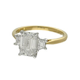 18ct Yellow Gold Laboratory-Grown Diamond 2ct Emerald with Trapezoid Cuts Trilogy Ring