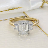 18ct Yellow Gold Laboratory-Grown Diamond 2ct Emerald with Trapezoid Cuts Trilogy Ring