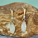 9ct Yellow Gold Marquise Opal & Diamond Drop Earrings