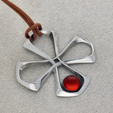 Lalique Osmose Cross Pendant - Silver & Red Crystal