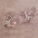 Lalique Papillon Butterfly Clip On Earrings - Silver & Pink Crystal