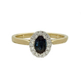 9ct Yellow Gold Oval Sapphire & Diamond Halo Ring