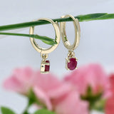 9ct Yellow Gold Oval Ruby Drop Huggie Hoop Earrings