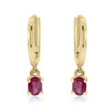 9ct Yellow Gold Oval Ruby Drop Huggie Hoop Earrings