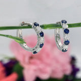 9ct White Gold Sapphire & Diamond Small Hoop Huggie Earrings