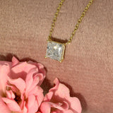 9ct Yellow Gold 1ct Princess Cut Laboratory-Grown Diamond Solitaire Necklace