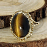 Pre-Owned 9ct Yellow Gold Large Tiger's Eye Ring Vintage 1970's