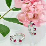 9ct White Gold Ruby & Diamond Small Hoop Earrings