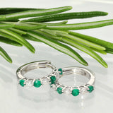 9ct White Gold Emerald & Diamond Small Hoop Earrings