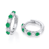 9ct White Gold Emerald & Diamond Small Hoop Earrings