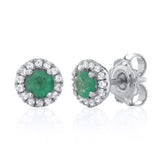 9ct White Gold Emerald & Diamond Halo Stud Earrings