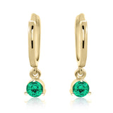 9ct Yellow Gold Round Emerald Drop Huggie Hoop Earrings