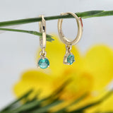 9ct Yellow Gold Round Emerald Drop Huggie Hoop Earrings