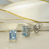 18ct White Gold 1.75ct Emerald Cut Aquamarine Stud Earrings