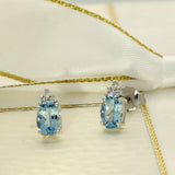 18ct White Gold 1.50ct Oval Aquamarine & Diamond Stud Earrings
