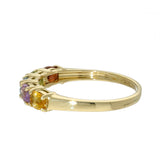 18ct Yellow Gold Oval Gem Set 5 Stone Ring -Garnet, Peridot, Blue Topaz, Amethyst, Citrine