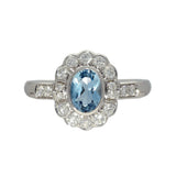 18ct White Gold 0.95ct Oval Aquamarine & Diamond Oval Halo Ring