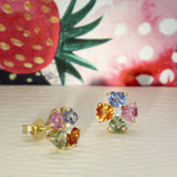 18ct Yellow Gold Rainbow Sapphire and Diamond Daisy Cluster Stud Earrings