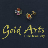 18ct Yellow Gold Rainbow Sapphire and Diamond Daisy Cluster Stud Earrings