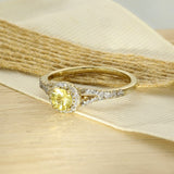 9ct Yellow Gold Yellow Sapphire Diamond Halo Shoulders Ring