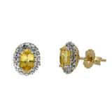 18ct Yellow Gold 1.10ct Oval Yellow Sapphire & 0.38ct Diamond Halo Cluster Studs Earrings
