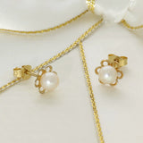 9ct Yellow Gold 4mm Pearl Stud Earrings With Gold Flower Frame
