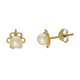 9ct Yellow Gold 4mm Pearl Stud Earrings With Gold Flower Frame