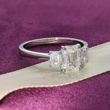 18ct White Gold 1.54ct Laboratory-Grown Emerald Cut Diamond Trilogy Ring
