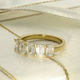 18ct Yellow Gold 2.15ct Laboratory-Grown Emerald Cut Diamond 5 Stone Ring