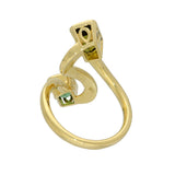 18ct Yellow Gold 2 Stone Green & Yellow Emerald Cut Tourmaline Rub-over Set Spiral Ring